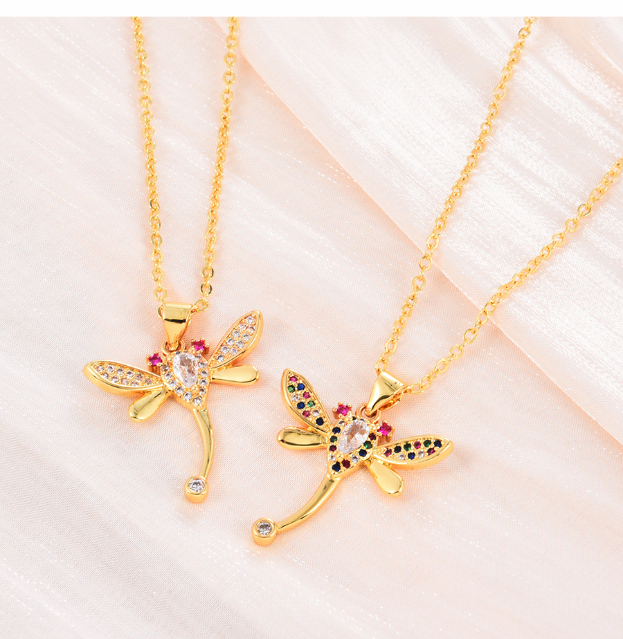Fashion Gold Bronze Zirconium Dragonfly Necklace,Necklaces