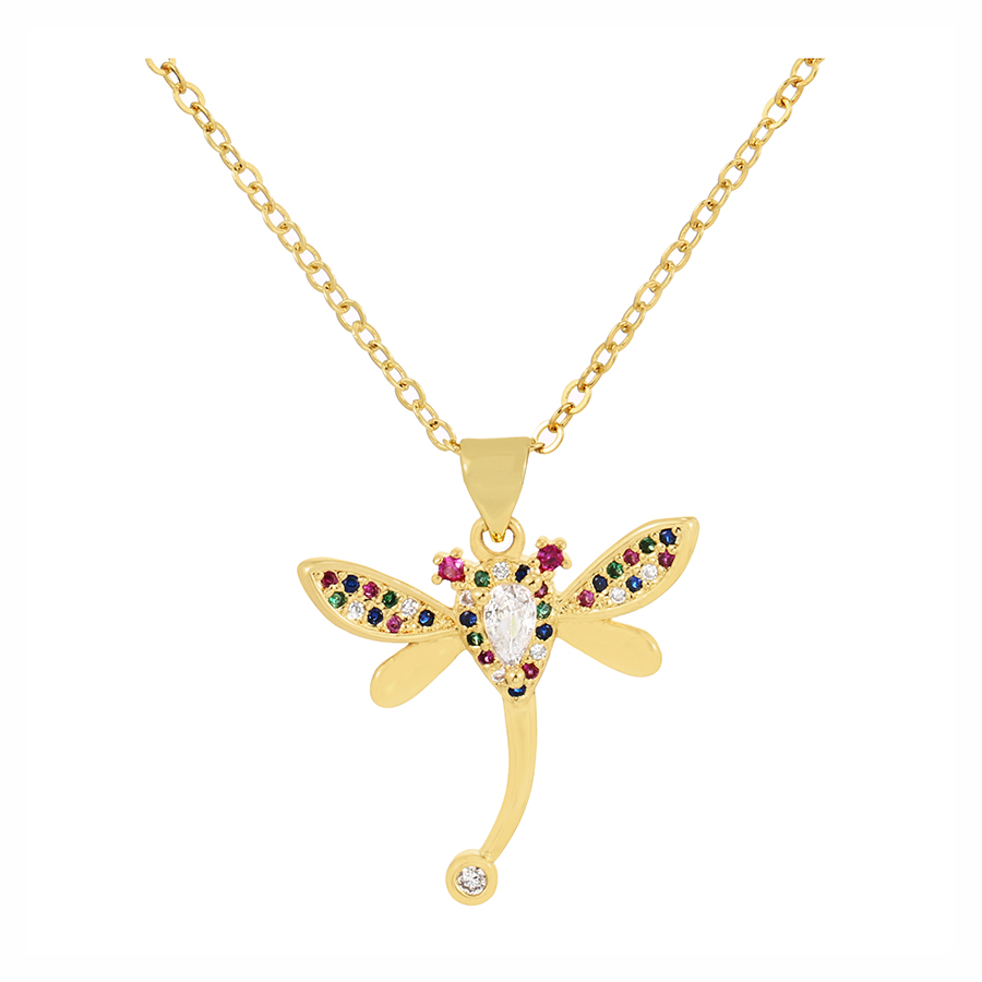 Fashion Color Bronze Zirconium Dragonfly Necklace,Necklaces