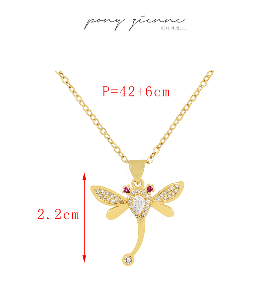 Fashion Gold Bronze Zirconium Dragonfly Necklace,Necklaces