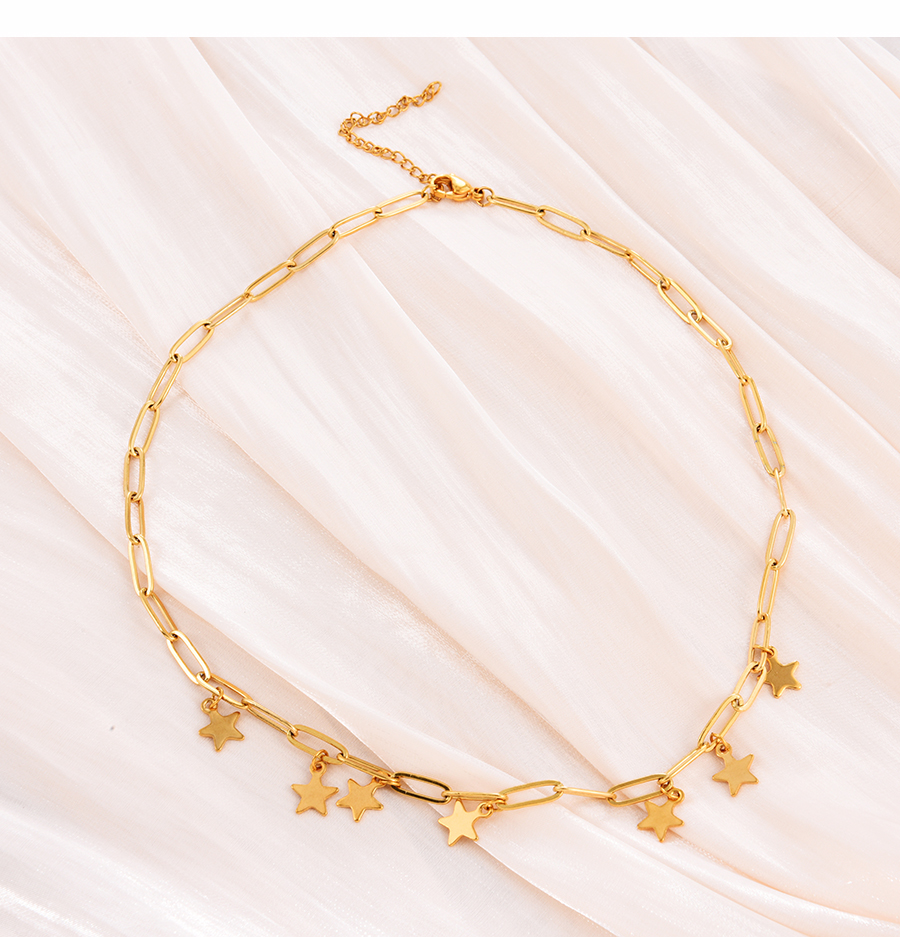 Fashion Gold Titanium Steel Pentagram Pendant Necklace,Necklaces