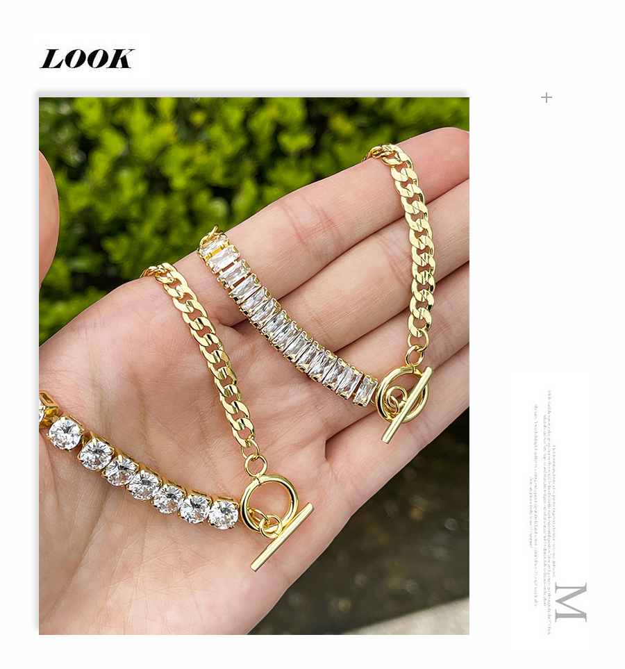 Fashion Gold-3 Bronze Zirconium Geometric Ot Buckle Necklace,Necklaces