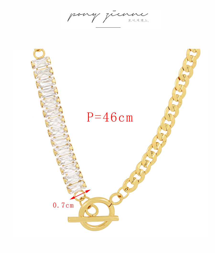 Fashion Gold-3 Bronze Zirconium Geometric Ot Buckle Necklace,Necklaces