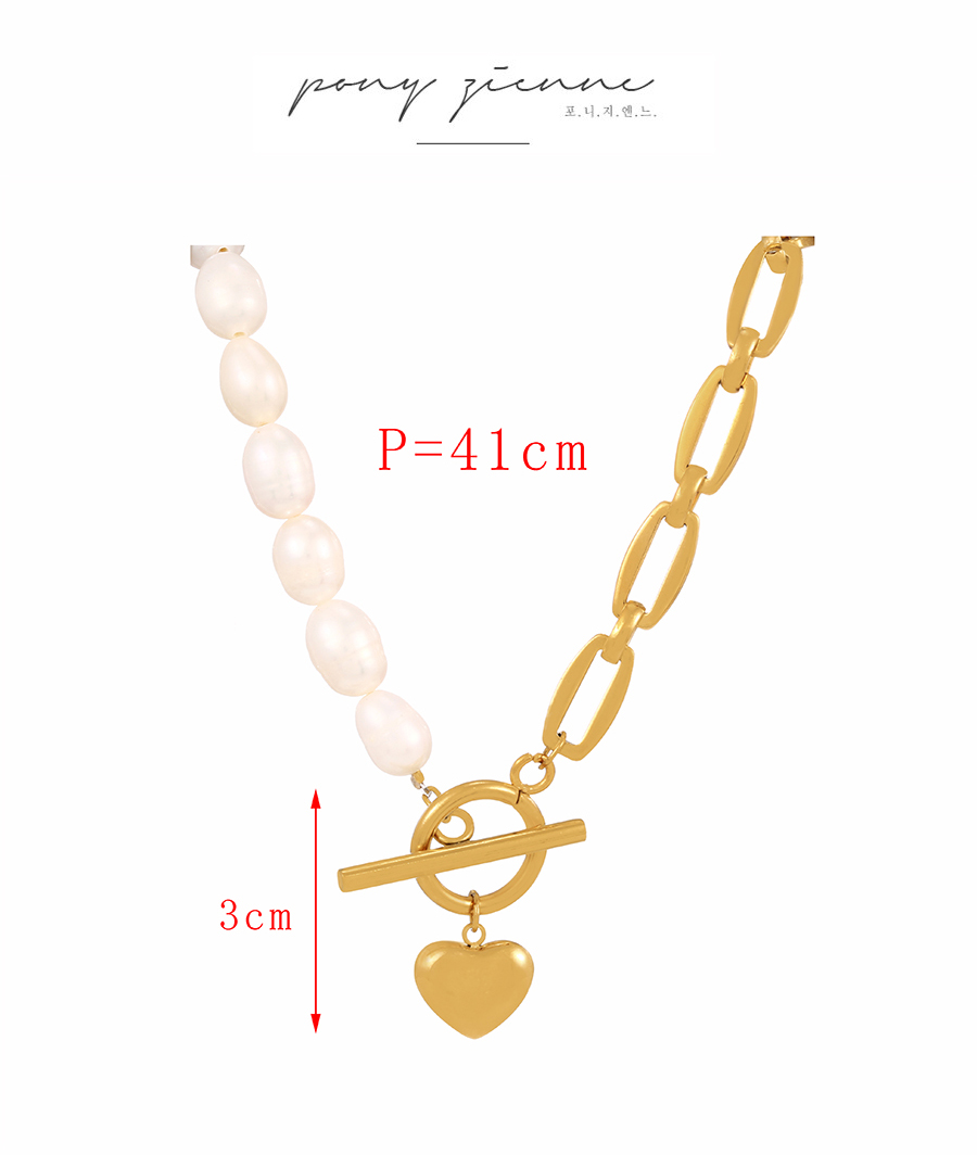 Fashion Gold-2 Titanium Steel Pearl Heart Ot Buckle Necklace,Necklaces