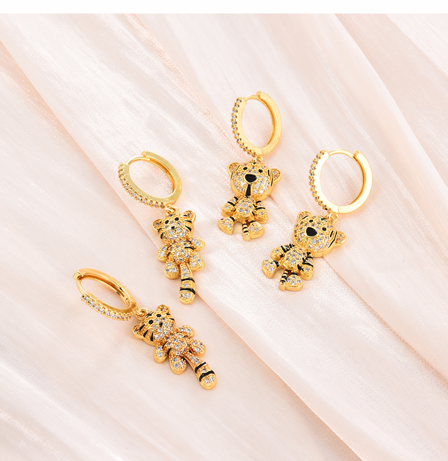 Fashion Gold Copper Inlaid Zirconium Tiger Earrings,Earrings