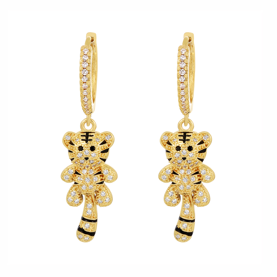Fashion Gold Copper Inlaid Zirconium Tiger Earrings,Earrings