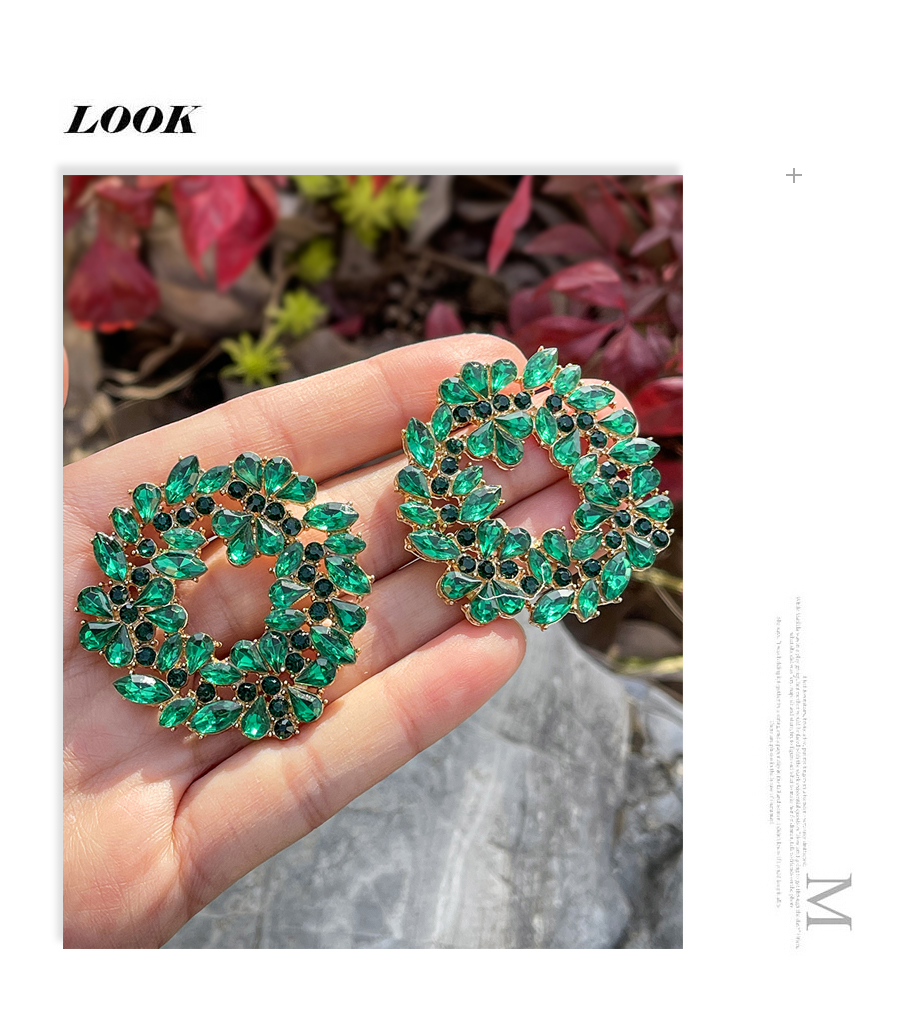 Fashion Dark Green Alloy Diamond Geometric Stud Earrings,Stud Earrings