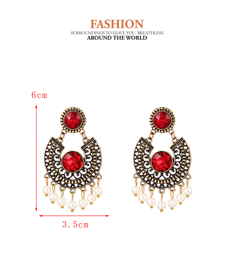 Fashion Red Alloy Diamond Pattern Tassel Pearl Stud Earrings,Stud Earrings