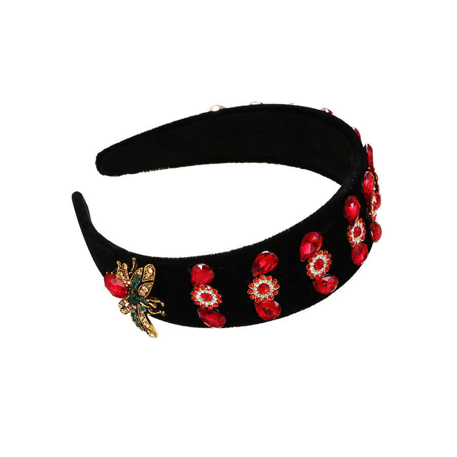 Fashion Red Fabric Alloy Diamond-studded Water Drop Bee Headband,Head Band