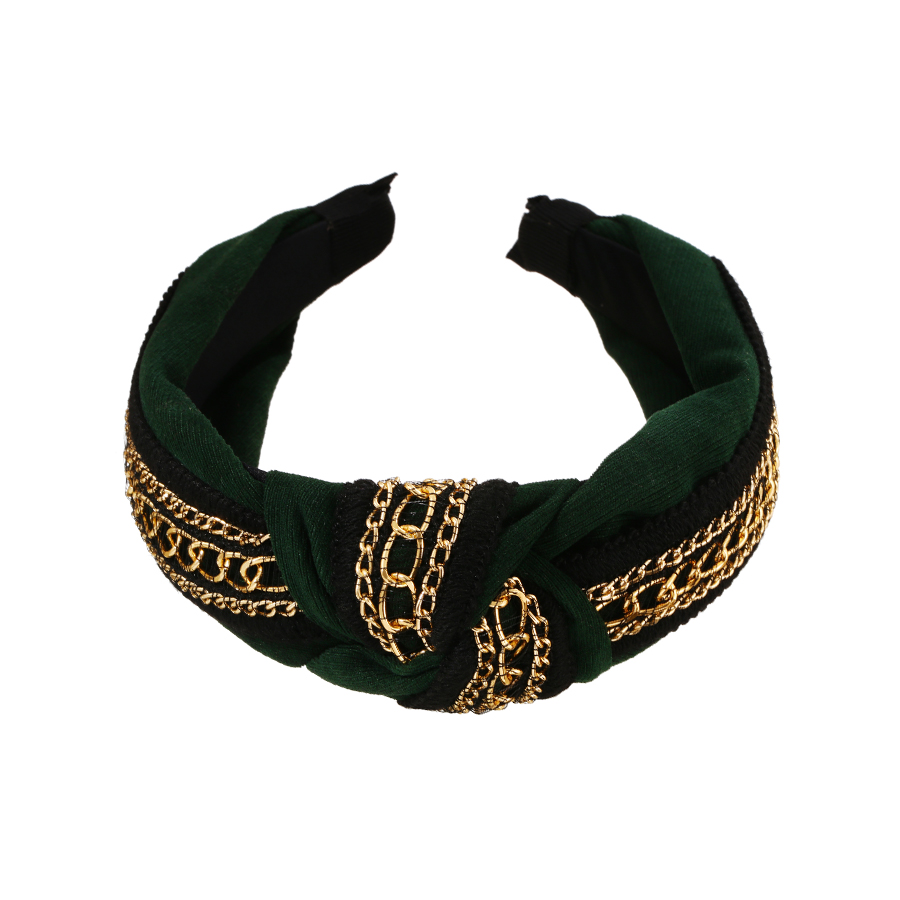 Fashion Dark Green Fabric Alloy Chain Colorblock Headband,Head Band