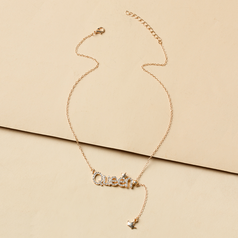 Fashion Silver Alloy Diamond Alphabet Crown Necklace,Pendants