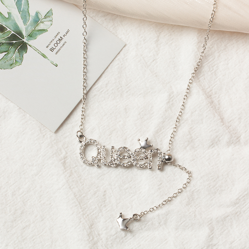 Fashion Silver Alloy Diamond Alphabet Crown Necklace,Pendants
