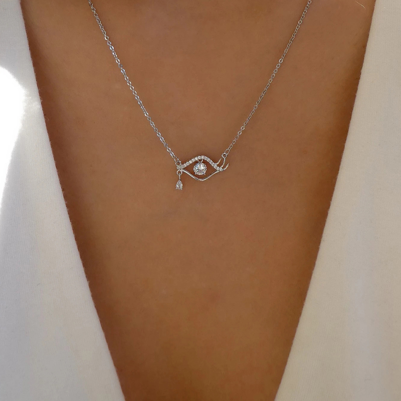 Fashion Silver Alloy Diamond Eye Necklace,Pendants