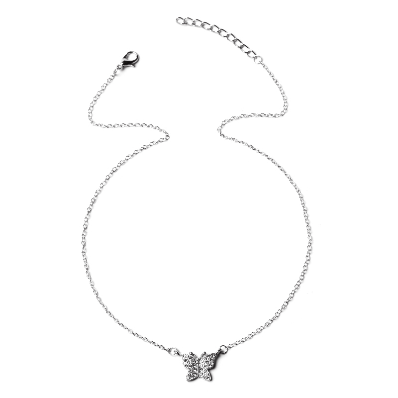 Fashion Silver Alloy Diamond Butterfly Necklace,Pendants