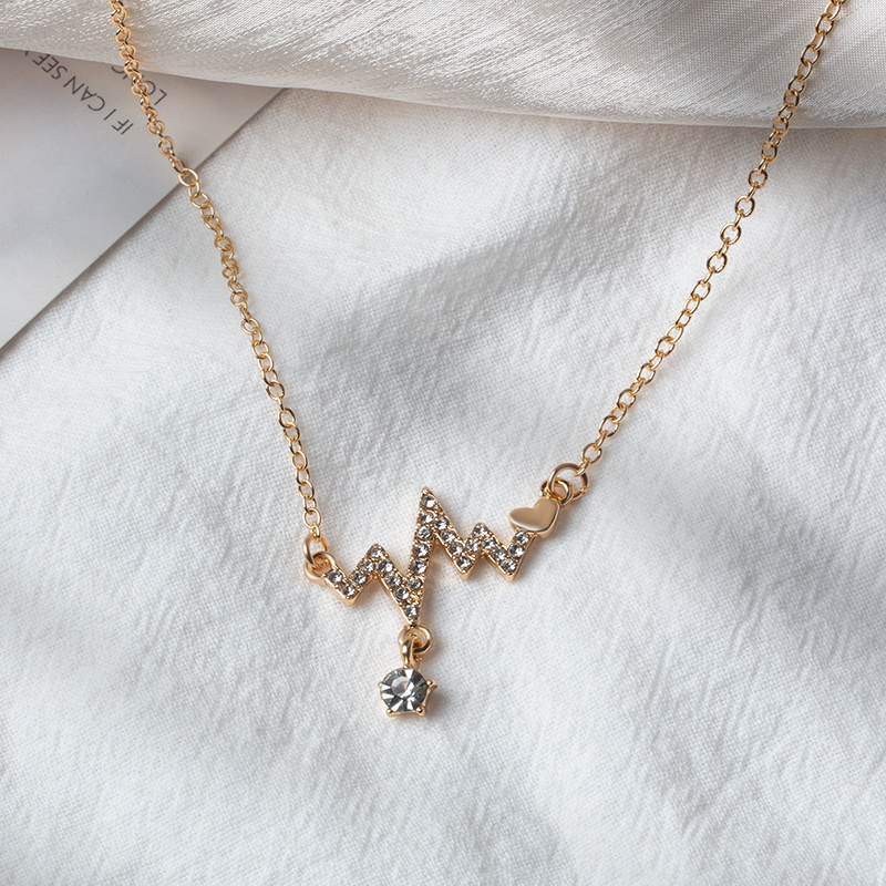 Fashion Gold Alloy Diamond Ecg Necklace,Pendants