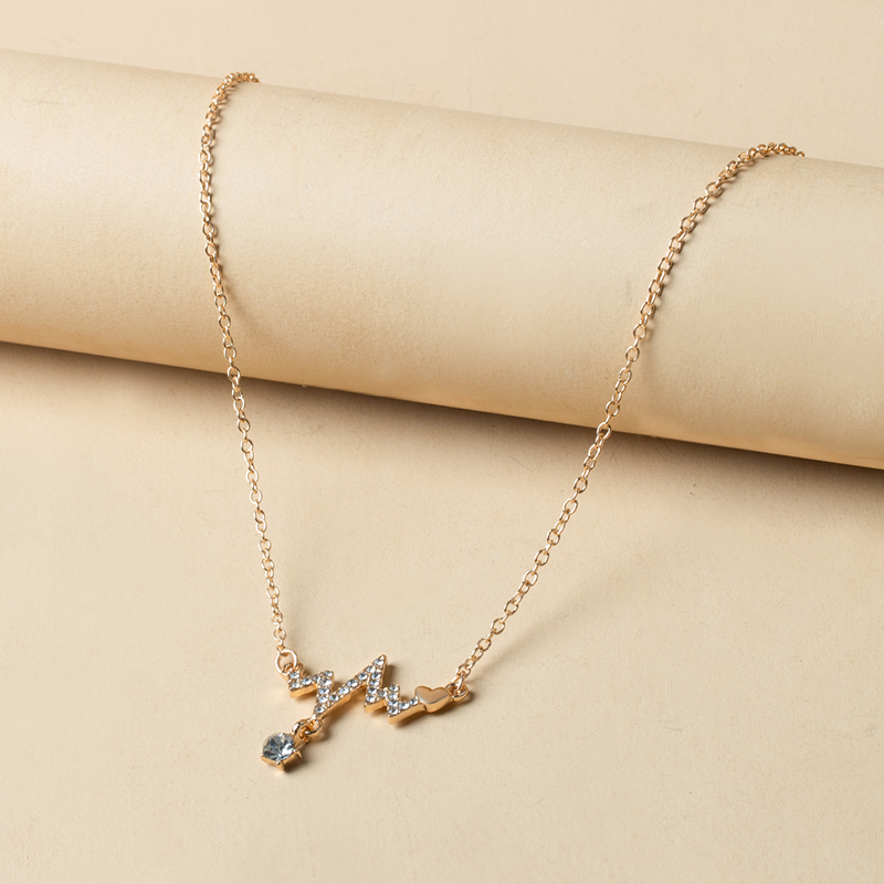 Fashion Gold Alloy Diamond Ecg Necklace,Pendants