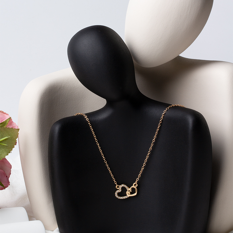 Fashion Gold Alloy Diamond Double Heart Necklace,Pendants