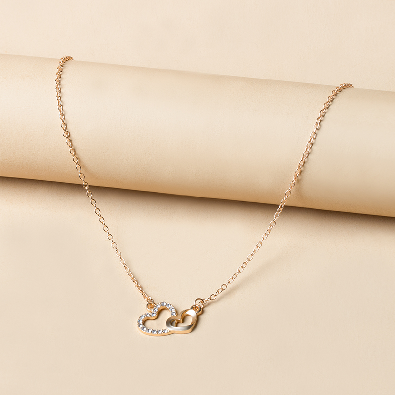 Fashion Gold Alloy Diamond Double Heart Necklace,Pendants