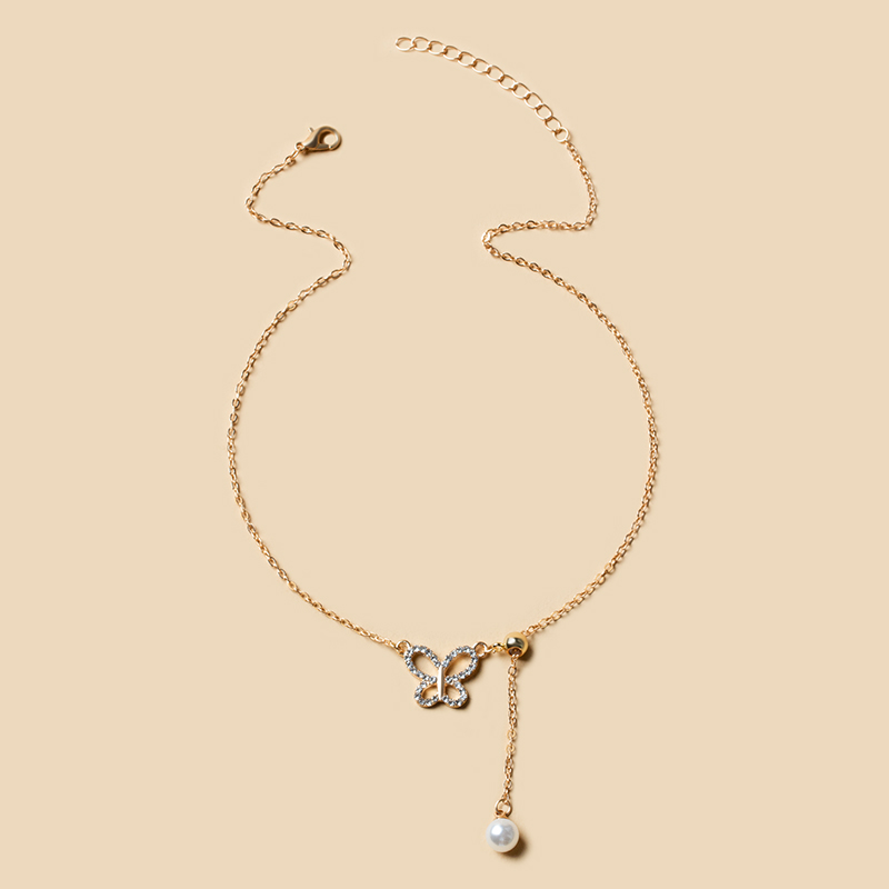 Fashion Gold Alloy Diamond Butterfly Necklace,Pendants