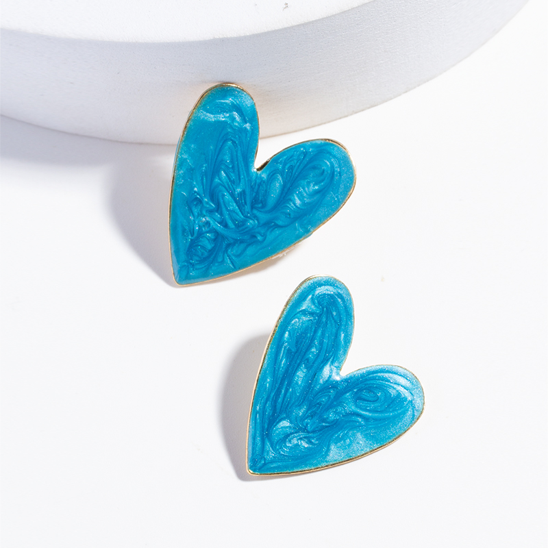 Fashion Blue Alloy Quicksand Heart Stud Earrings,Stud Earrings