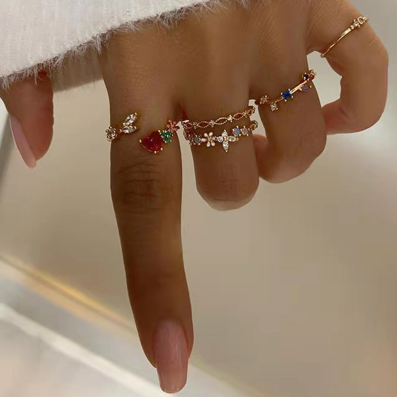Fashion Gold Metal Diamond Geometric Ring Set,Jewelry Sets