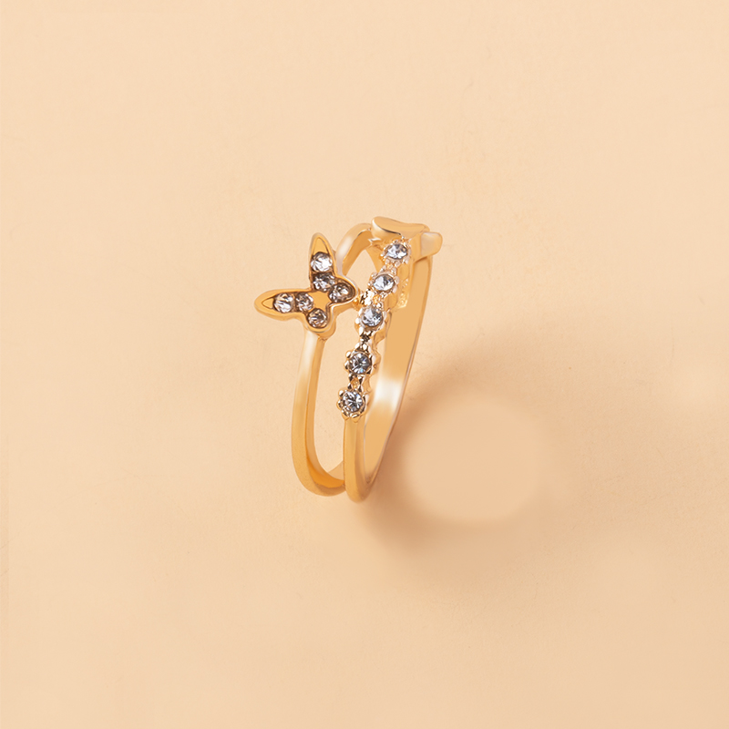 Fashion Gold Metal Diamond Glass Butterfly Ring,Fashion Rings