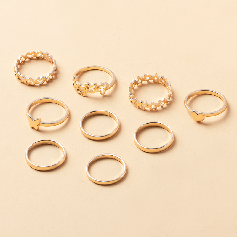 Fashion Gold Metal Geometric Cutout Heart Open Ring Set,Jewelry Sets