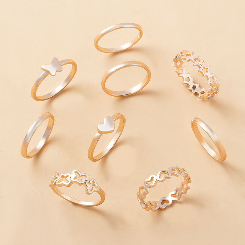 Fashion Gold Metal Geometric Cutout Heart Open Ring Set,Jewelry Sets