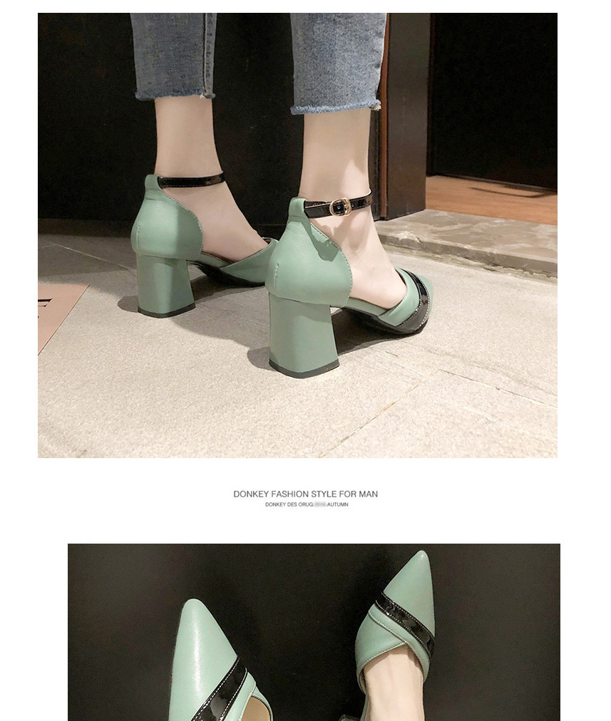 Fashion Creamy-white Block-heel Buckle Baotou Pointed High Heels,Slippers