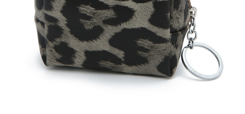 Fashion Grey Leopard Leopard Print Pu Storage Coin Zipper Coin Purse,Wallet