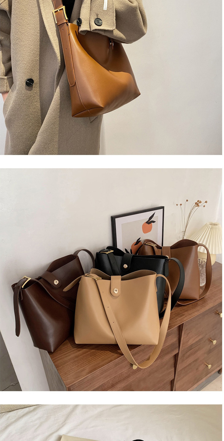 Fashion Brown Lock Solid Color Crossbody Shoulder Bag,Messenger bags