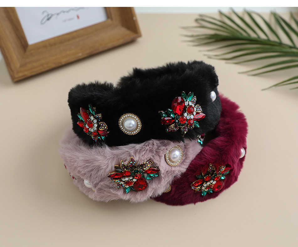 Fashion Black Plush Alloy Diamond-studded Flower Pearl Headband,Head Band