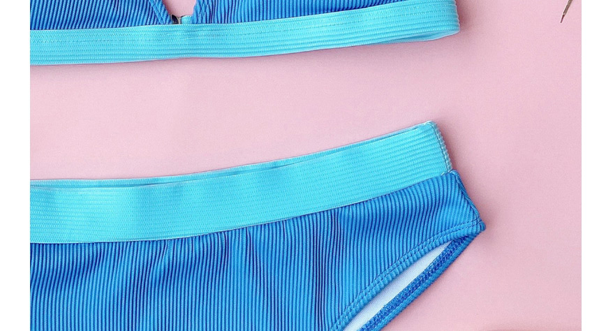 Fashion Blue Contrasting High Waist Split Swimsuit,Bikini Sets