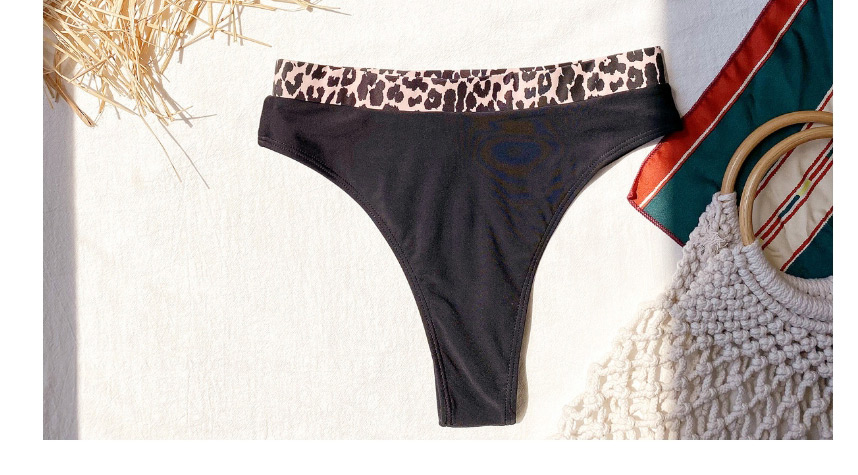 Fashion Black Leopard Print Stitching High Waist Split Swimsuit,Bikini Sets