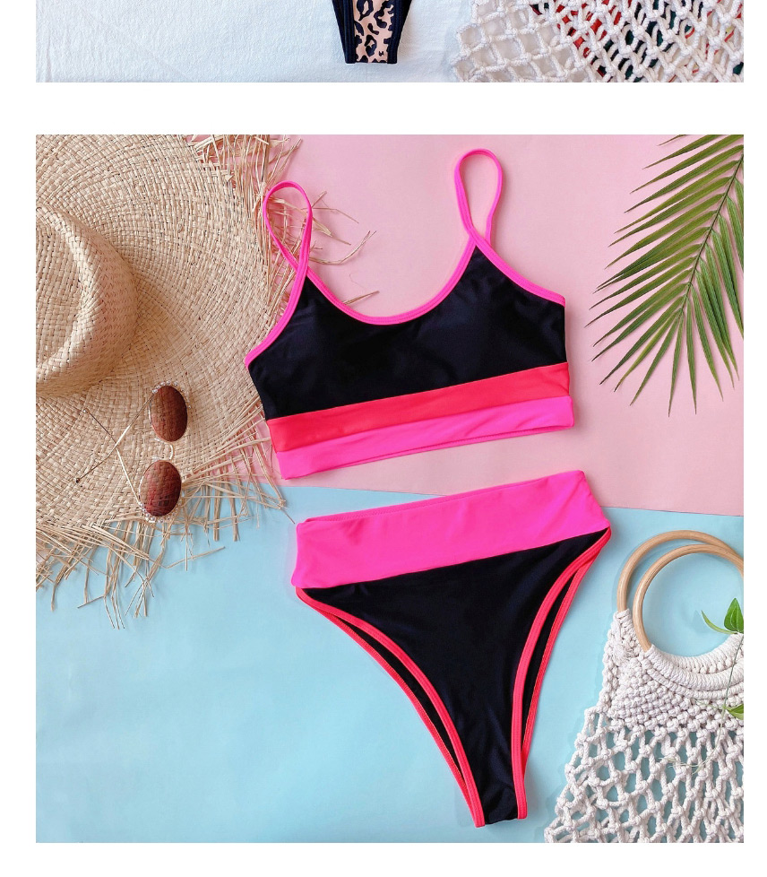 Fashion Black Panther Contrasting Color High Waist Split Swimsuit,Bikini Sets