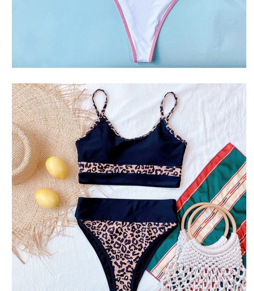 Fashion Black And Rose Contrasting Color High Waist Split Swimsuit,Bikini Sets