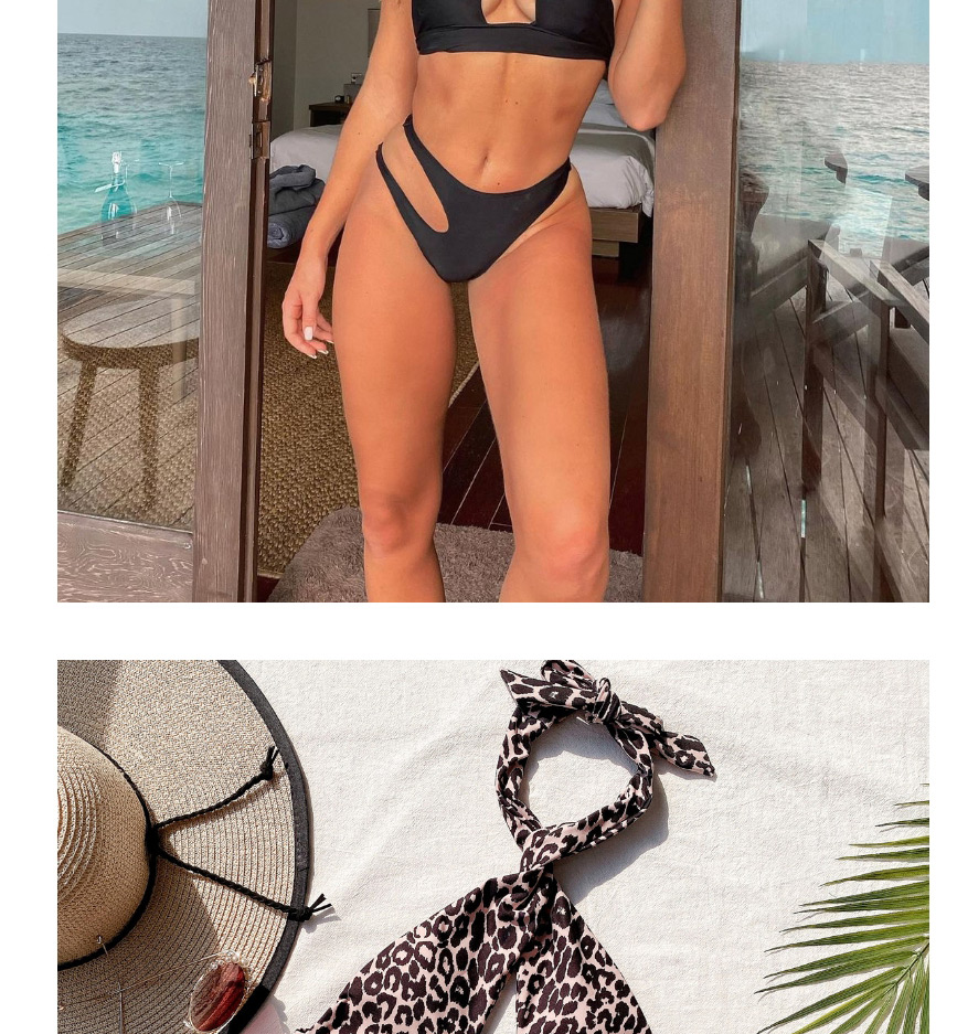 Fashion Black Leopard Print Cutout Bandage Split Swimsuit,Bikini Sets