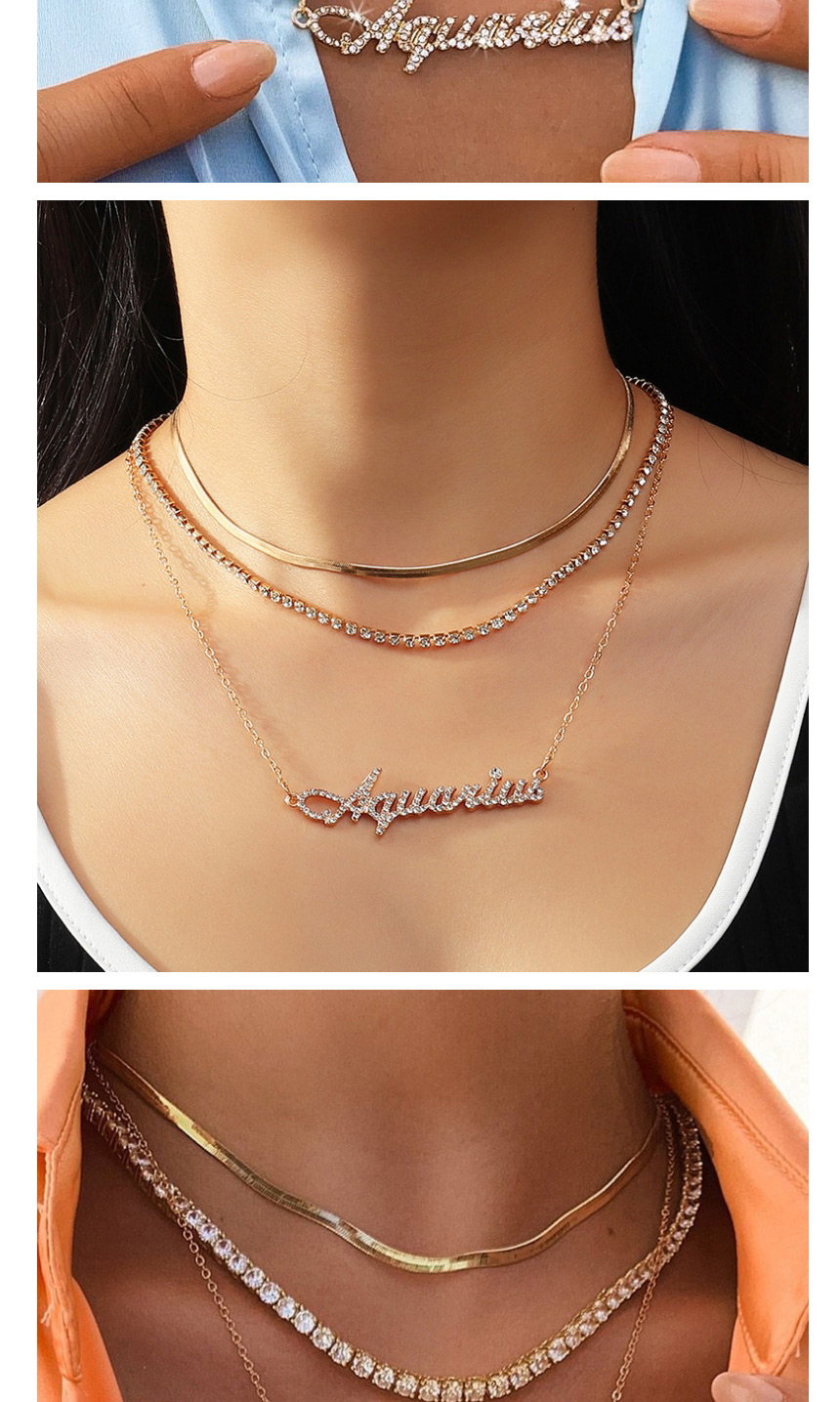 Fashion Aquarius Twelve Constellation Letters Multilayer Necklace With Diamonds,Pendants