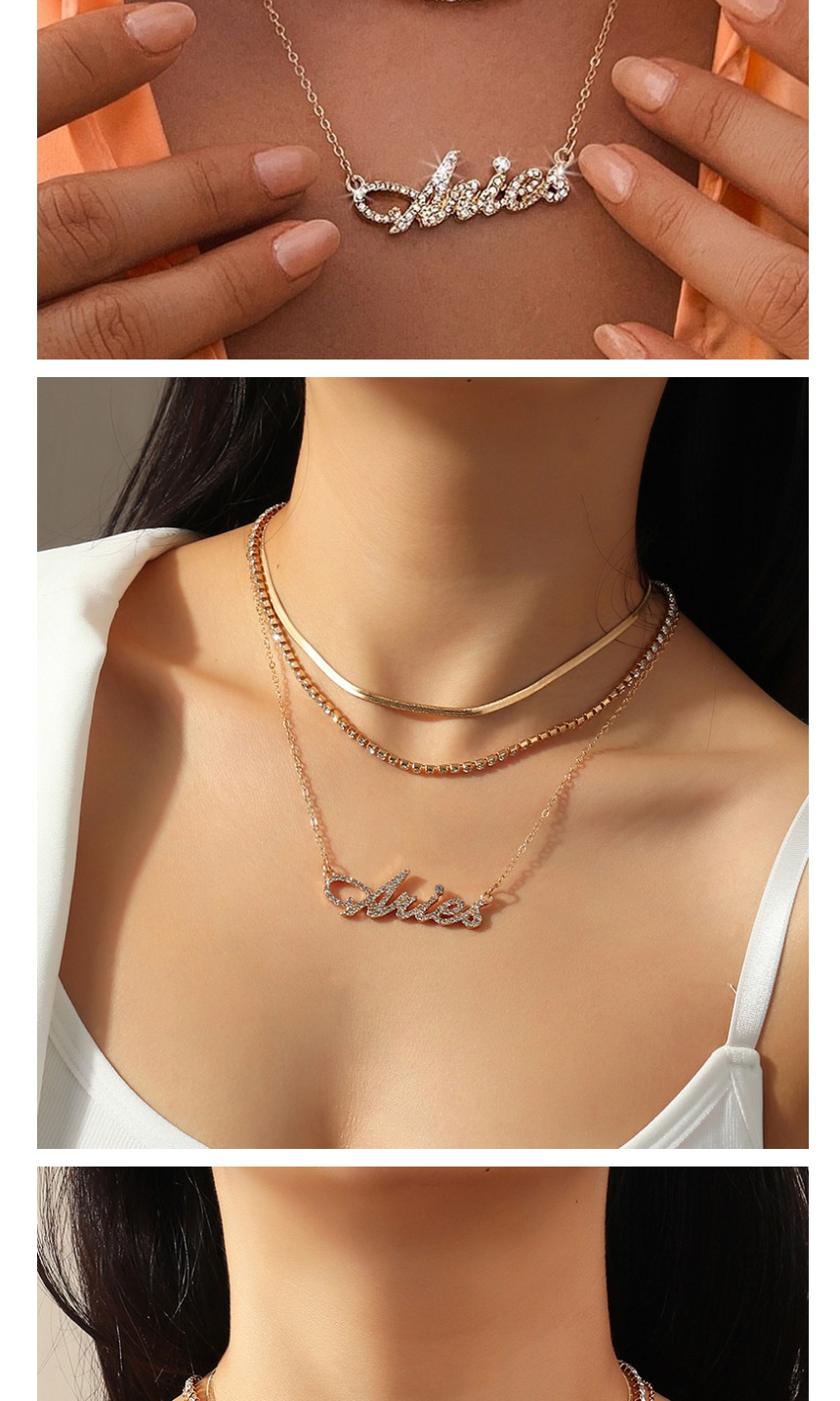 Fashion Capricorn Twelve Constellation Letters Multilayer Necklace With Diamonds,Pendants