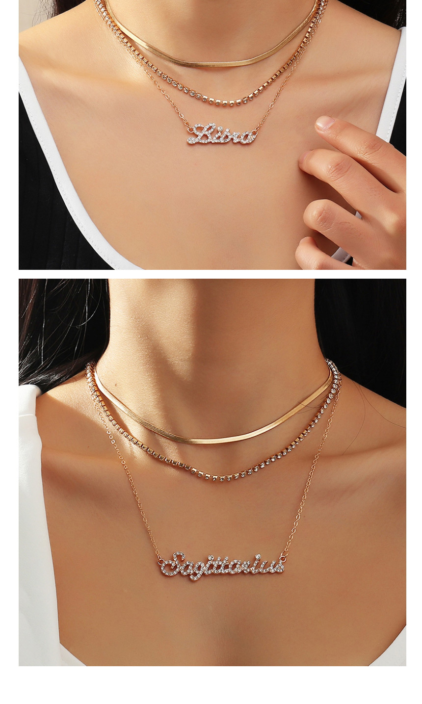 Fashion Aries Twelve Constellation Letters Multilayer Necklace With Diamonds,Pendants
