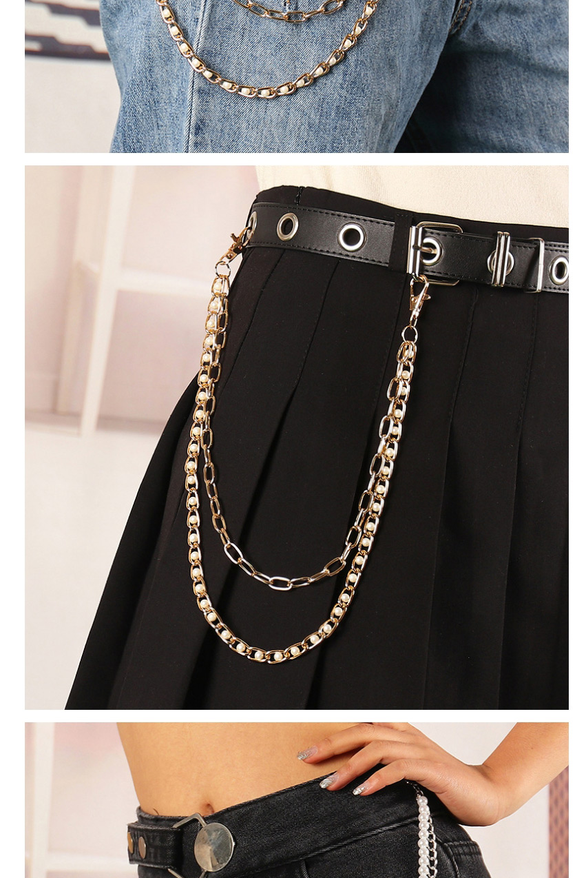 Fashion Thick Chain Letter Diamond Pearl Resin Butterfly Alloy Multilayer Waist Chain,Waist Chain