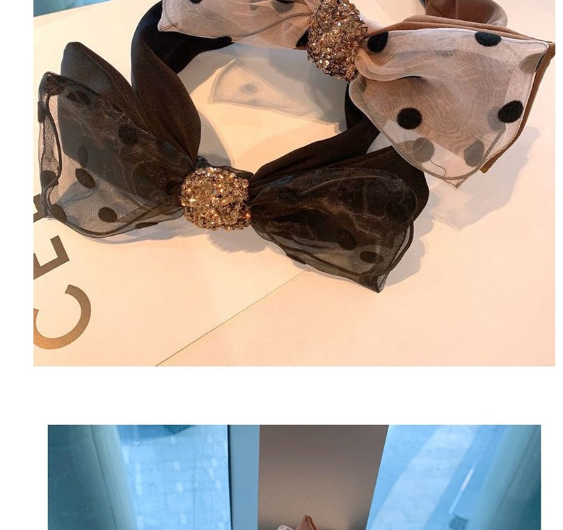 Fashion Black Organza Polka Dot Printed Large Bowknot Wide Double Layer Headband Hair Rope,Head Band