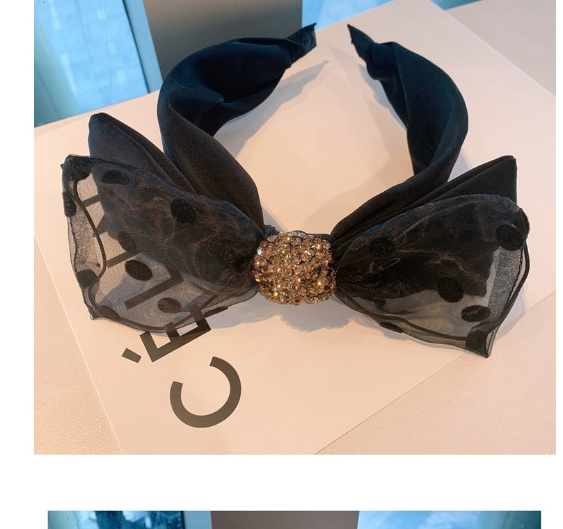 Fashion Hair Band-black Organza Polka Dot Printed Large Bowknot Wide Double Layer Headband Hair Rope,Hair Ring