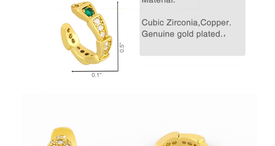 Fashion Golden B Snake-shaped Copper Inlaid Zircon Without Pierced Ear Bone Clip,Earrings