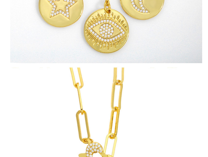 Fashion Five-pointed Star Pendant Love Heart Diamond-set Copper Gilded Round Necklace,Necklaces