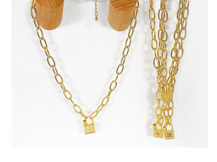 Fashion Golden D Lock Copper Gold Plated Thick Chain Pendant Necklace,Necklaces