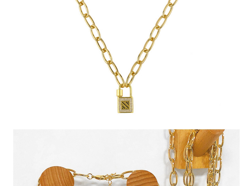 Fashion Golden A Lock Copper Gold Plated Thick Chain Pendant Necklace,Necklaces