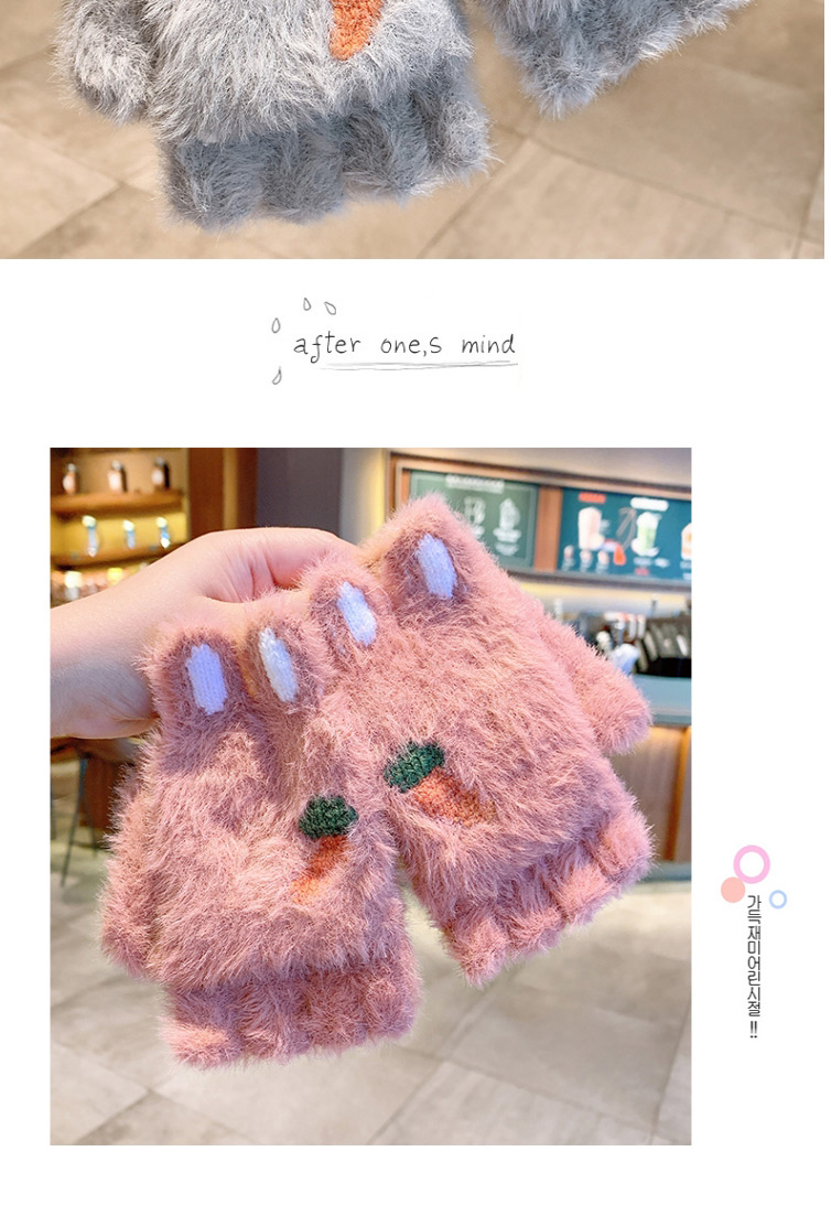 Fashion Korean Powder Gloves [5-12 Years Old] Plush Thickened Clamshell Fruit Embroidery Children Gloves,Gloves