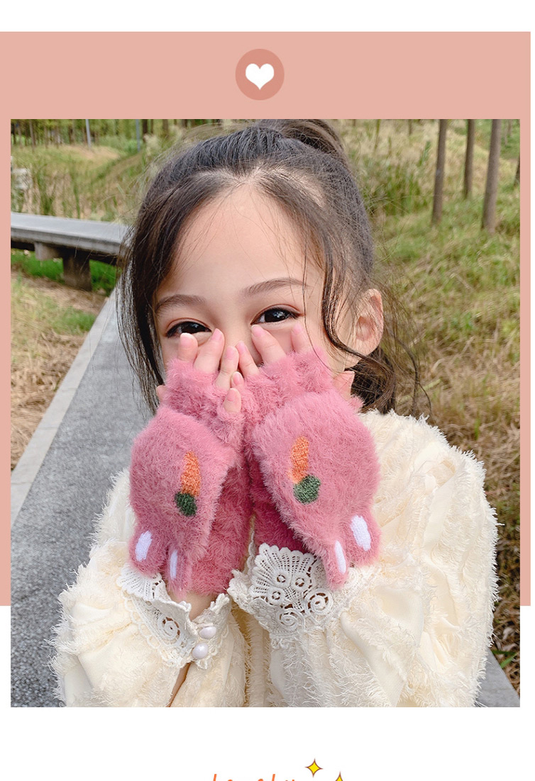 Fashion Orange Gloves [5-12 Years Old] Plush Thickened Clamshell Fruit Embroidery Children Gloves,Gloves