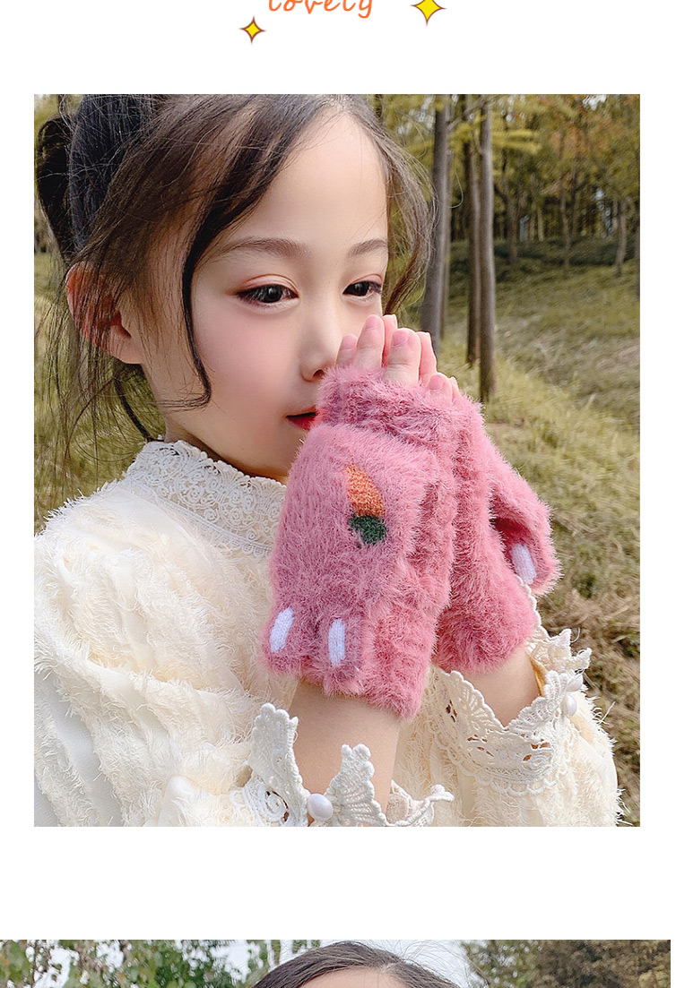 Fashion Wine Red Dirt-resistant Ash [5-12 Years Old] Plush Thickened Clamshell Fruit Embroidery Children Gloves,Gloves