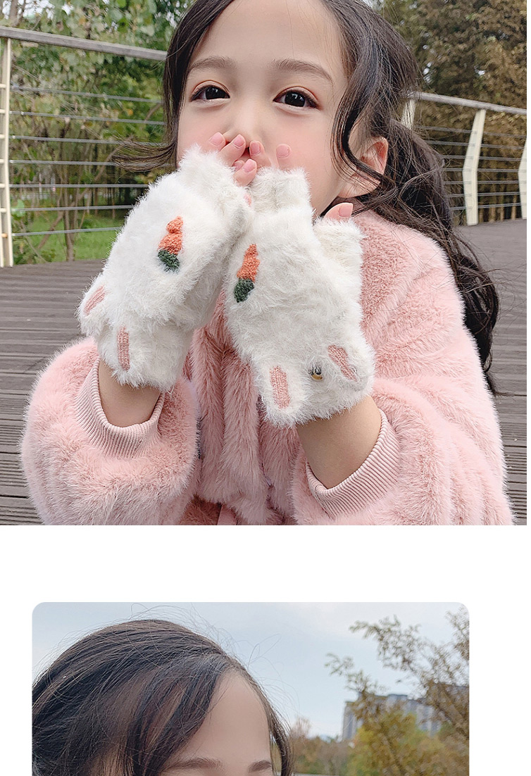 Fashion Royal Blue Light Pink Gray[3-6 Years Old] Plush Thickened Clamshell Fruit Embroidery Children Gloves,Gloves
